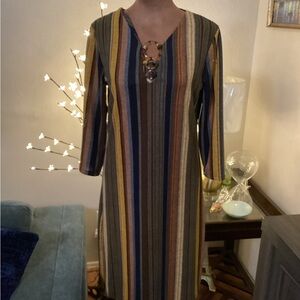 Tacera Multicolor Striped Long Sleeve Dress